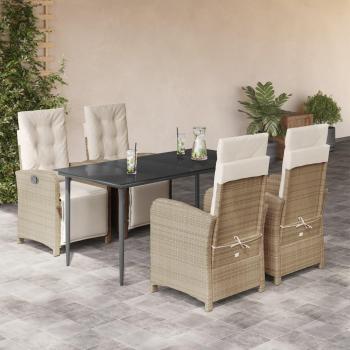 Beige Poly Rattan 5-Piece Outdoor Dining Set with Cushions