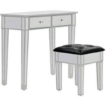 vidaXL Tocador Espejado con Taburete MDF Vidrio Mesa Banco Mueble Maquillaje
