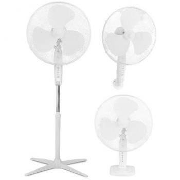 Ventilador Multifuncional 3 en 1 Silencioso con 3 Velocidades y 45W de Potencia - Pie, Sobremesa y Pared (Ø 43 x 125 cm, Blanco)