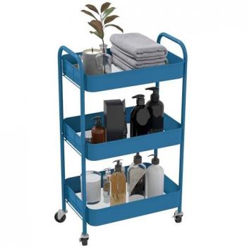 Carrito Auxiliar con Ruedas y 3 Cestas de Almacenamiento, Marco de Acero, 45x30,6x79 cm, Azul Claro y Oscuro