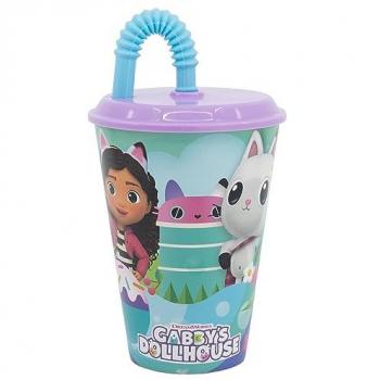 Vaso Infantil Reutilizable de 430 ml con Pajita y Tapa de Gabby's Dollhouse