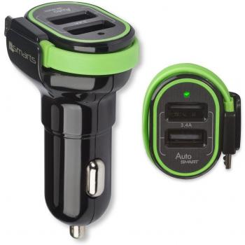 4smarts Multiport Dual USB & Micro KFZ-Lader schw/grün - 12-24V 3,4A