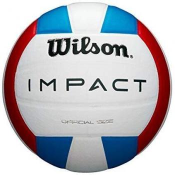Wilson WTH10119XB Pelota de Voleibol Impact Cuero sintético Interior, Unisex-Adult, Blanco/Rojo/Azul, Tamaño Oficial