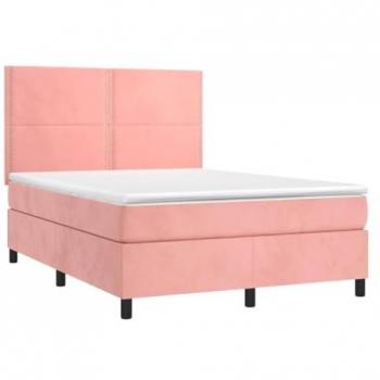 Cama box spring con colchón terciopelo rosa 140x200 cm Vidaxl Rosa