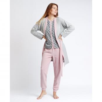Bata de mujer calentita de manga larga Sleep All Day gris Admas con bolsillos y cinturón