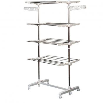 HOMCOM Tendedero Ropa Plegable 6 Ruedas 4 Niveles