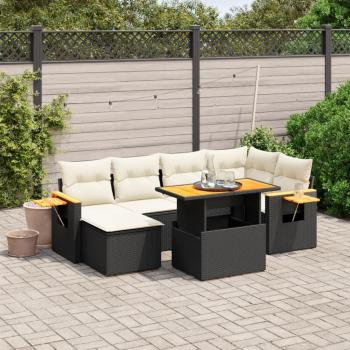 7-Piece Black Poly Rattan Garden Sofa Set with Cushions