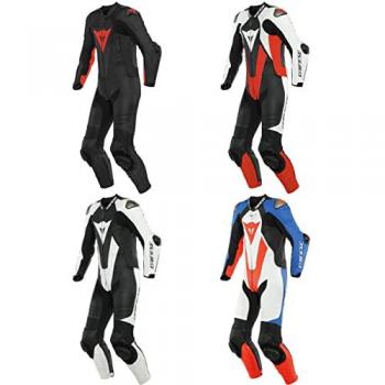 Traje de moto de cuero Dainese Laguna Seca 5 perforado de una pieza - Negro Rojo (Tamaño 48)