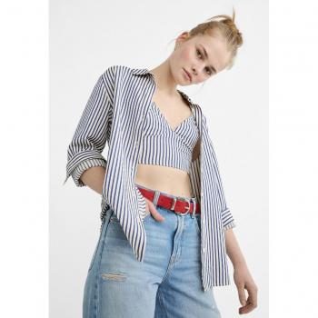 Striped Flowing Blue Shirt for Women - Size L