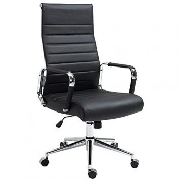 Silla de oficina ajustable giratoria en cuero auténtico negro Kolumbus