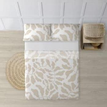 Juego de Sábanas BELUM Chame Beig 100% Algodón Orgánico 175 Hilos para Cama de 90, Compuesto por Funda de Almohada, Encimera 160x270 cm y Baj