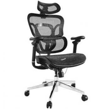Silla de Oficina Ergonómica Equip 651051 con Respaldo y Asiento de Malla, Reposacabezas y Reposabrazos, Color Negro