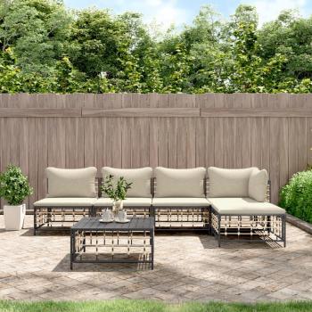 vidaXL 6-Piece Anthracite Poly Rattan Garden Lounge Set with Cushions