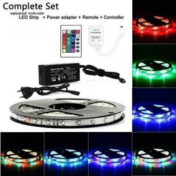 CoastaCloud Tira de Luz LED Lampara impermeable IP65 300LEDs SMD 3528 multicolor con 24 teclas RGB controlador remoto y fuente de alimentación