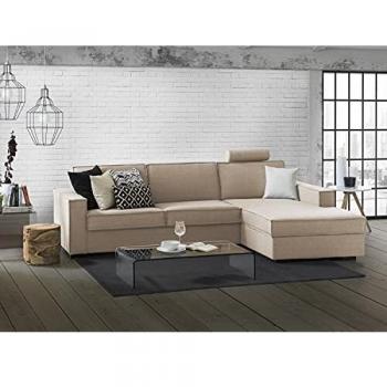 Sofá Rinconero Grazia 100% Made in Italy con Península Contenedora Izquierda y Reposabrazos Estándar, 280x95h90 cm, Beige