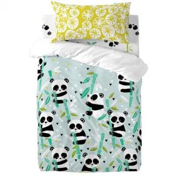 Juego Nórdico Cuna 2 Piezas Panda Garden Azul, 115x145 cm (Maxicuna), 100% Algodón, Calidad de 150 TC, Fabricado en España