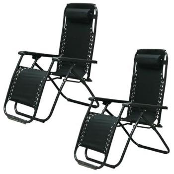 Juego de 2 Sillas-Tumbona Plegables Gravedad 0 con Patas de 25 mm - Negro 90x65x110 cm