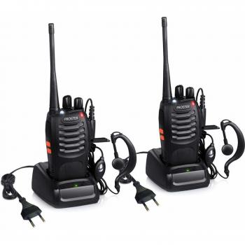 Proster Walkie Talkie Recargables 16 Canales Walkies Profecionales CTCSS DCS Walky Walky Radiocomunicación con Enchufe 5V/1A Auriculres Antena Clip para Construccion Restaurante Supermercado