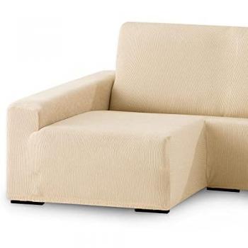 Funda de Sofá Elástica Adaptable Beige Rústica para Chaise Longue Brazo Largo Izquierdo (240-280 cm)