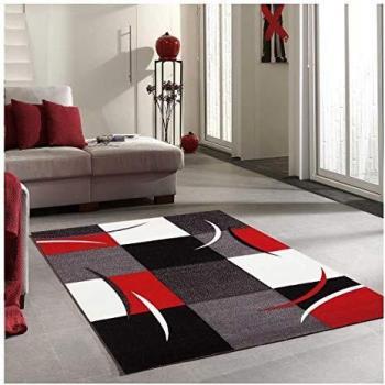 Alfombra moderna 120x170 cm DIAMANTE ROJO - Polipropileno - Suave y sedosa con estampado de damero