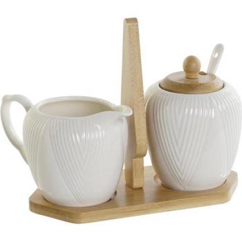Azucarero set 3 porcelana bambú 19,5x9x17 blanco