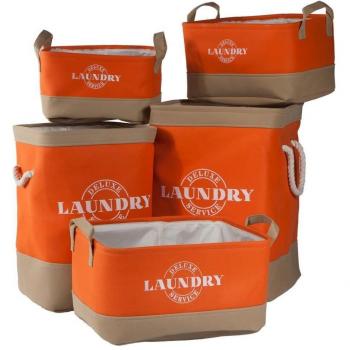 Creaciones Meng Set 5 Cestos Plegables De Tela Naranja