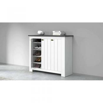 Zapatero Tolomeo Ahorra Espacio con 3 Puertas, Armario Multifuncional de Entrada, 114x42x100 cm, Blanco y Antracita