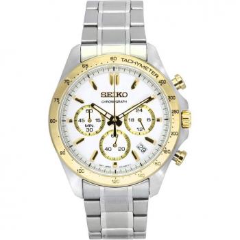 Seiko Spirit 100M Men's Quartz Chronograph Watch with Stainless Steel Case and White Dial