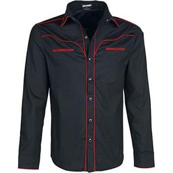 Banned Alternative Plain Trim Hombre Manga Larga Negro/Rojo XL, 97% algodón, 3% Spandex, Regular
