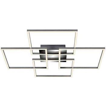 Plafón LED Frames, 4 cuadrados giratorios, dimmable, 57W, 4800 lúmenes, 3000 Kelvin, cromado/aluminio