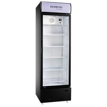 Vitrina Frigorífica Infiniton FCL-271 de 300L, Clase E, Puerta de Cristal, Sistema de Enfriamiento Estático, Luz LED y Ruedas
