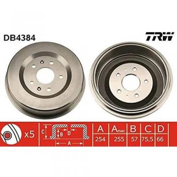 Tambor de freno TRW DB4384, 1 pieza, fabricado por TRW, diseñado para ofrecer un rendimiento óptimo en sistemas de frenos, compatible con diversos modelos de vehículos, material resistente a altas temperaturas y desgaste, fácil