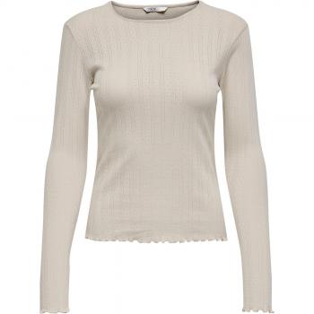 Camiseta de Manga Larga Beige para Mujer Only Carlotta con Microcalado y Corte Regular