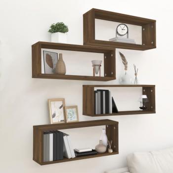 Estantes cúbicos de pared 4 unidades madera roble marrón 60x15x23 cm