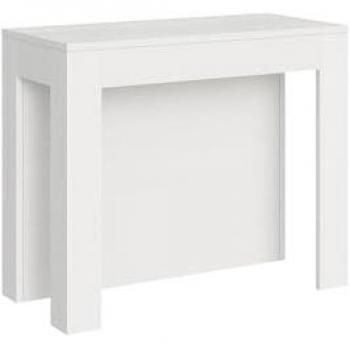 Consola Extensible 90x42/290 cm Efecto Madera Fresno Blanco con Extensiones Internas