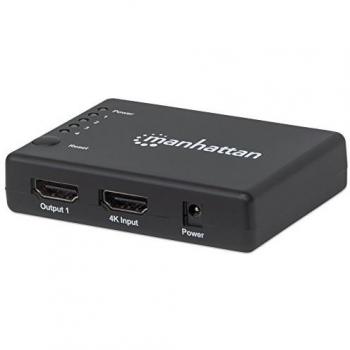 Manhattan 207706 4K Compact 4-Port HDMI Splitter, 4K@30Hz, AC Powered, Black