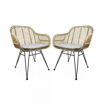 Set de 2 Sillones de Ratán Natural y Metal con Cojines Beige - Cahya