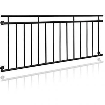 Barandilla de Balcón Francés ECD GERMANY 184 x 90 cm Acero Negro Mate y Rugoso con Barras Transversales para Interior y Exterior