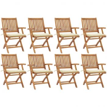 Teak Wood Folding Garden Chairs with Cushions - Set of 8