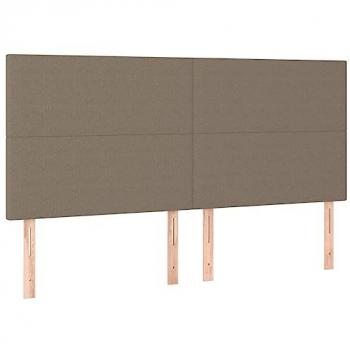 Cabecero con luces LED tapizado en tela gris taupe, dimensiones 160x5x118/128 cm, diseño moderno para cama de matrimonio
