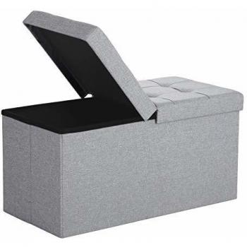 SONGMICS Banco con Espacio de Almacenamiento, Cofre con Tapa Abatible, Caja de Almacenamiento, Plegable, Carga Estática Máx. 300 kg, 80 L, 76 x 38 x 38 cm, Lmitación Lino, Moteado, Gris Claro LSF41G