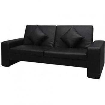 vidaXL Sofá Cama de Cuero Artificial Negro Sala de Estar Descanso Dormitorio