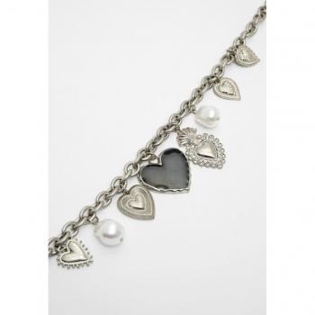 Grey Multi-Strand Heart Charm Necklace OS
