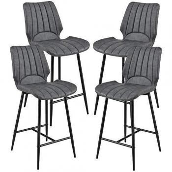 Set de 4 Taburetes de Barra Imitación Ante PU con Patas de Metal - Gris Oscuro - Dimensiones: 102,5 x 46,5 x 51 cm