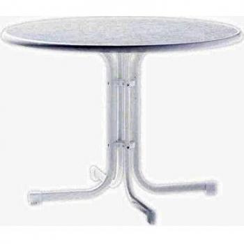 Sieger - Mesa de jardín con patas de acero y tablero de mecalit, color blanco
