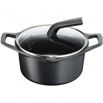 Tefal Aroma - Cacerola de 20 cm aluminio fundido y tapa, antiadherente titanio, con picos vertedores y asa auxiliar, apta para todo tipo de fuegos incluso inducción y horno