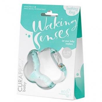 Curaprox Baby Waking Senses Teething Ring with Massage Brush and Rattle, Turquoise