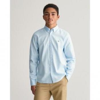 Camisa Oxford Shield Teens azul Gant - Elegante prenda de vestir para niños con diseño liso de algodón 100%