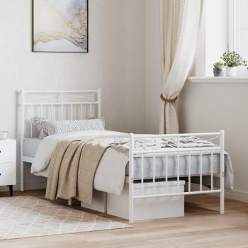 Cama de metal blanca con cabecero y piecera 80x200 cm