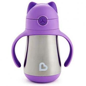 Munchkin Cool Cat - Vaso de acero inoxidable con pajita, morado, 237 ml
